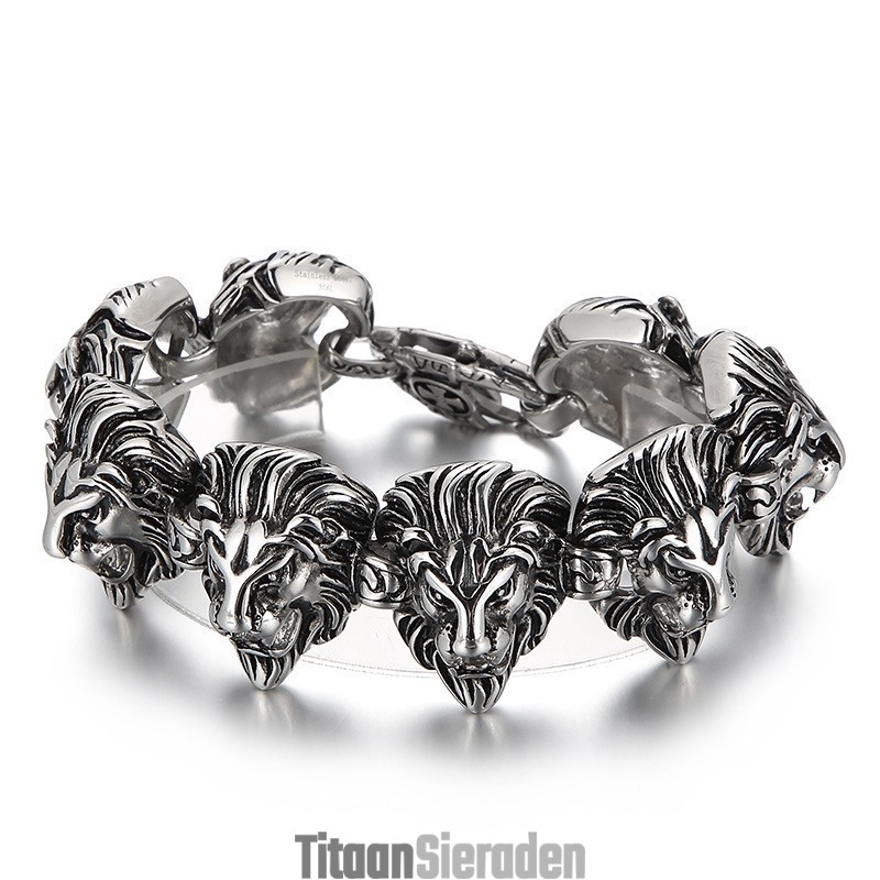 Alternatieve Titanium Armband Met Wilde Dieren Leeuwenkop