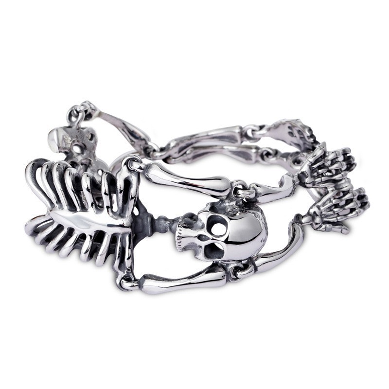 Vintage Overdreven Schedel En Botten Titanium Armband Voor Heren