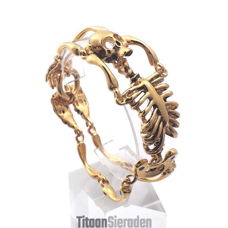 Vintage Overdreven Schedel En Botten Titanium Armband Voor Heren Vintage Overdreven Schedel En Botten Titanium Armband Voor Heren