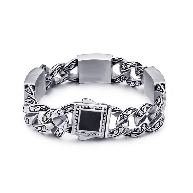 Vintage Heren Titanium Armband In Hiphopstijl Met Bloemenpatroon En Diamanten Sluiting Vintage Heren Titanium Armband In Hiphopstijl Met Bloemenpatroon En Diamanten Sluiting