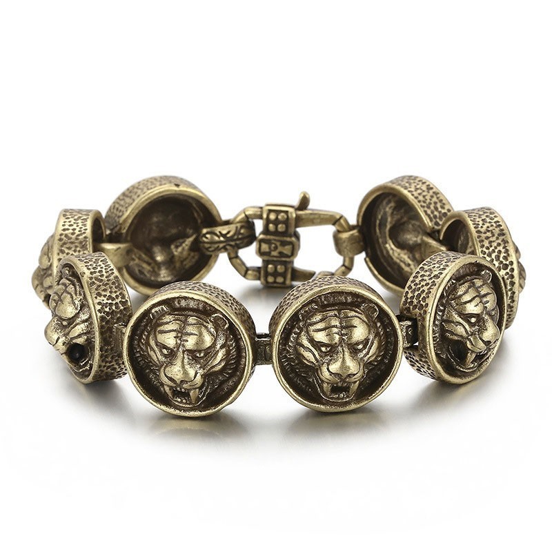 Vintage Ronde Titanium Armband Met Tijgerkop Voor Heren Vintage Ronde Titanium Armband Met Tijgerkop Voor Heren