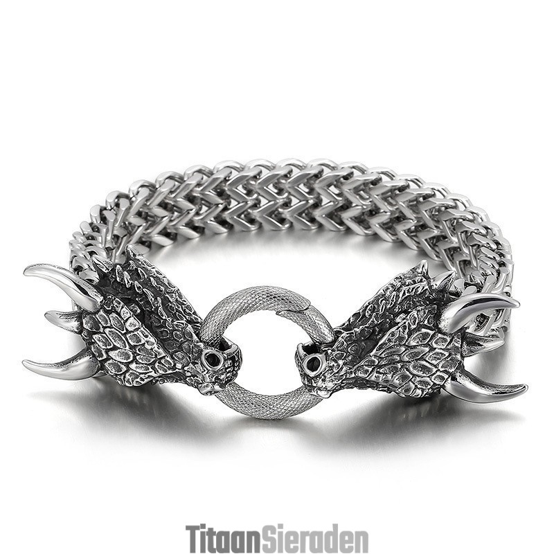 Populaire, Coole, Dubbele Dierenkop Gevlochten Titanium Herenarmband Populaire, Coole, Dubbele Dierenkop Gevlochten Titanium Herenarmband