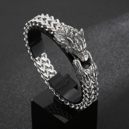 Coole Wolf Head Double Casting Titanium Armband Voor Heren