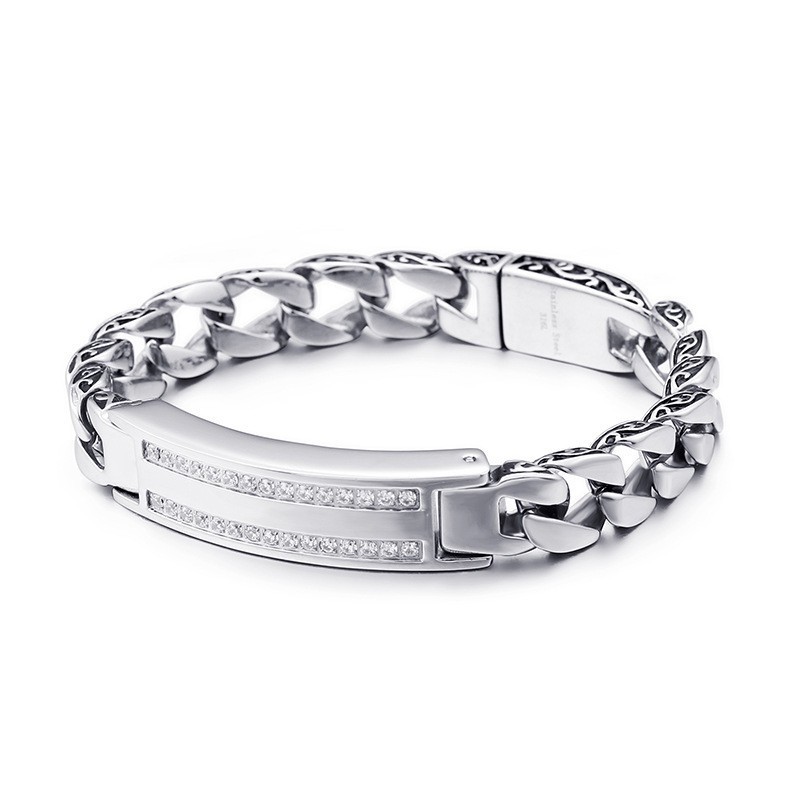 Heren Titanium Vintage Kielarmband Met Witte Stenen Heren Titanium Vintage Kielarmband Met Witte Stenen