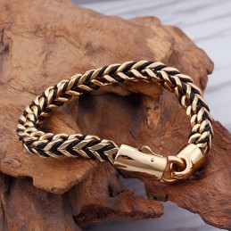 New Wave Retro Leren Gevlochten Touw Titanium Armband
