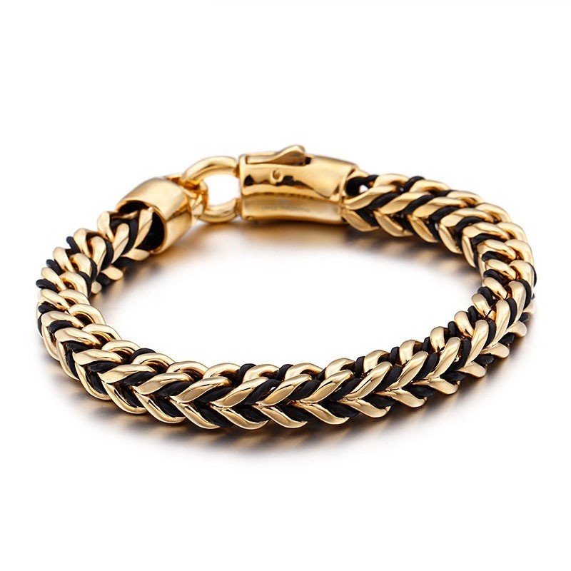 New Wave Retro Leren Gevlochten Touw Titanium Armband New Wave Retro Leren Gevlochten Touw Titanium Armband