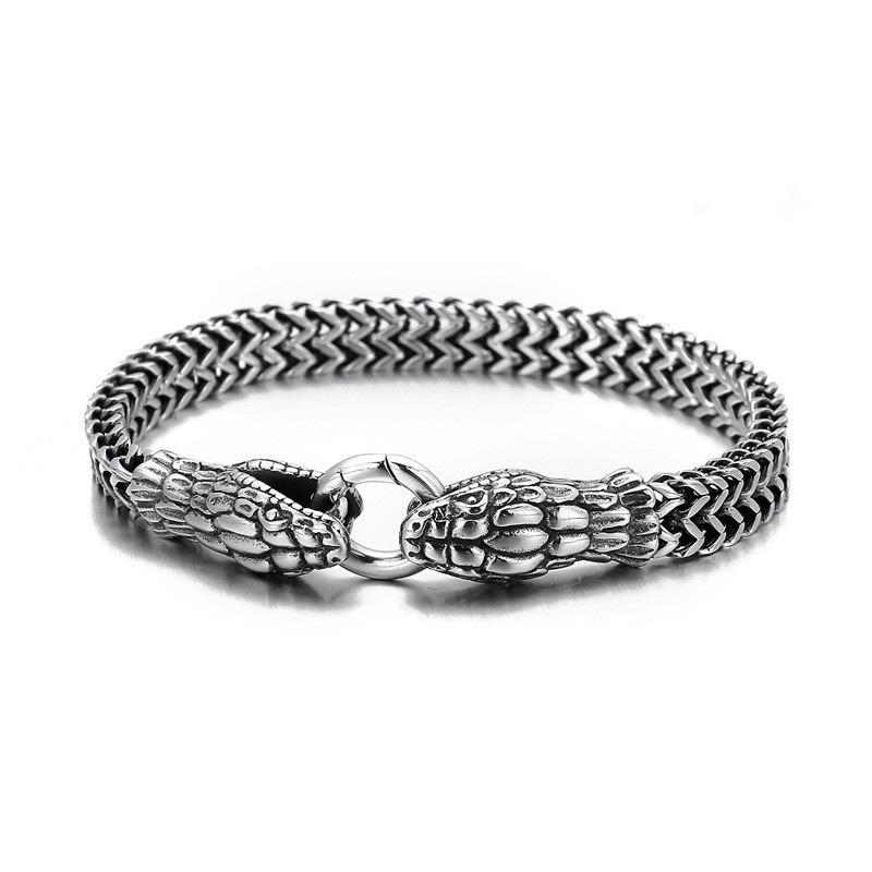 Vintage Cool Fashion Dubbelkoppige Slang Titanium Armband Voor Heren Vintage Cool Fashion Dubbelkoppige Slang Titanium Armband Voor Heren
