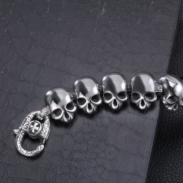 Modieuze Gepolijste Titanium Herenarmband Met Schedel En Gekruiste Beenderen