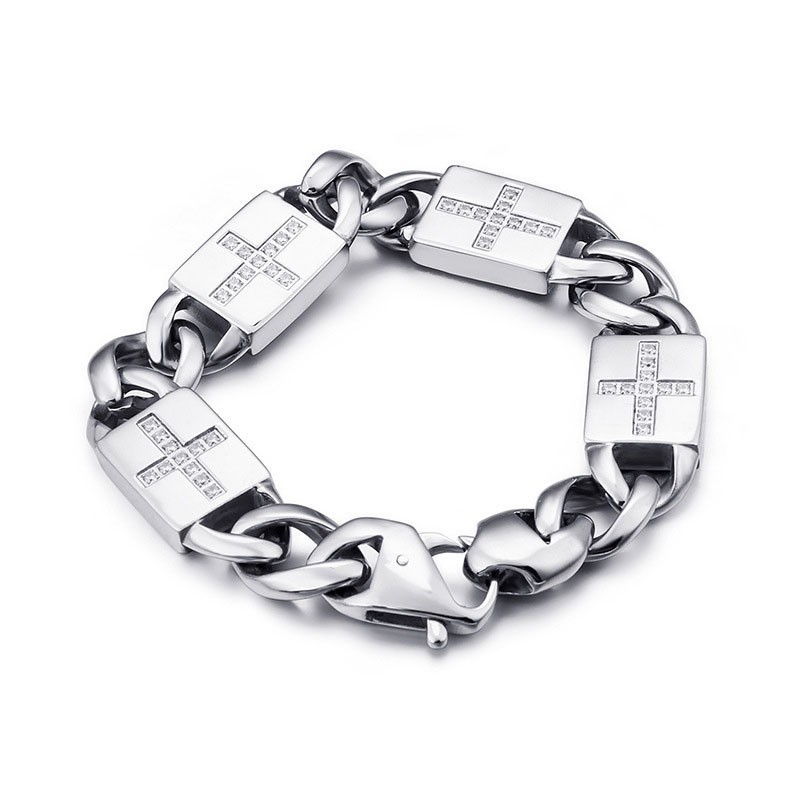 Mode Rock Hip-Hop Stijl Kruis Met Diamanten Titanium Armbanden Mode Rock Hip-Hop Stijl Kruis Met Diamanten Titanium Armbanden