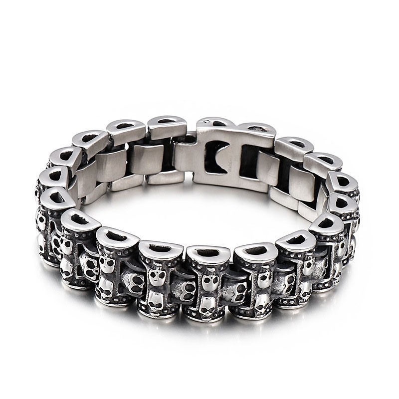 Overdreven Schedel Biker Titanium Armband Voor Heren Overdreven Schedel Biker Titanium Armband Voor Heren