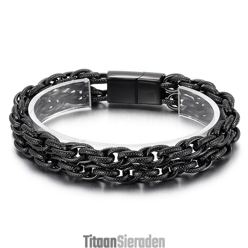 Mode Zwarte Vergulde Dubbele Titanium Herenarmband