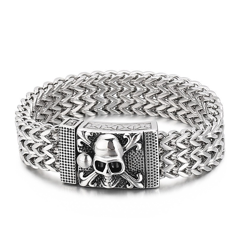 Hiphop Schedel Titanium Armband Voor Heren
