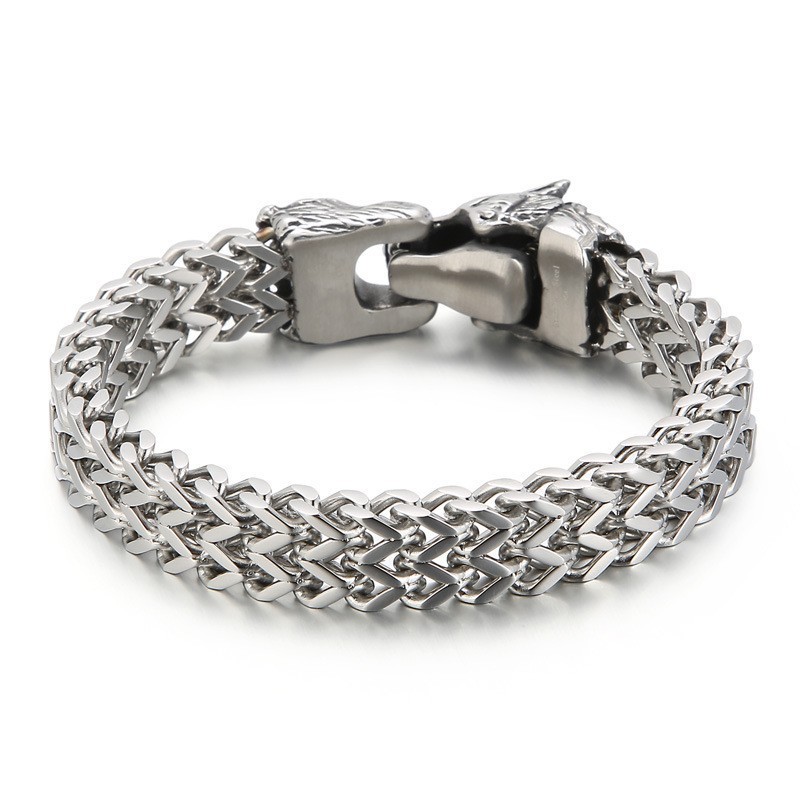 Coole Wolf Head Double Casting Titanium Armband Voor Heren Coole Wolf Head Double Casting Titanium Armband Voor Heren
