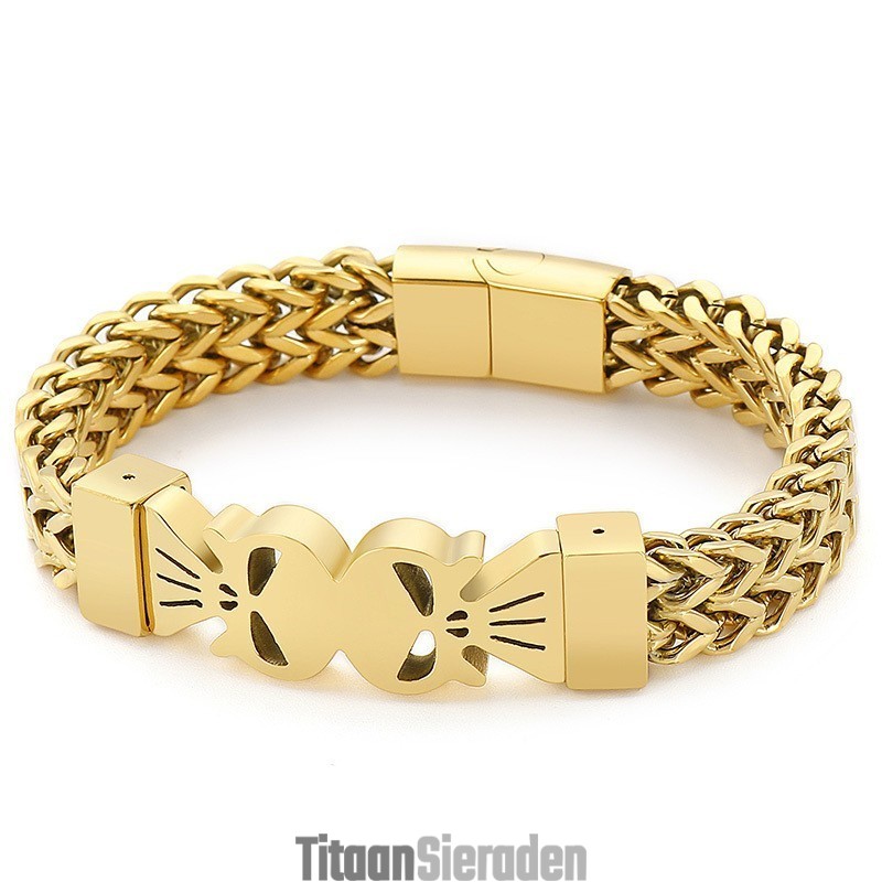 Mode Hip-Hop Stijl Dubbele Schedel Titanium Geweven Armband Voor Heren