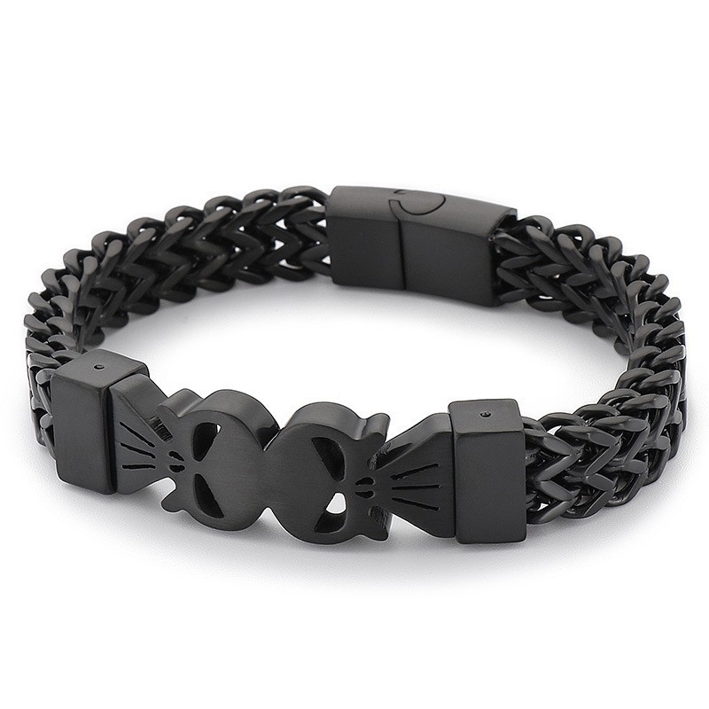 Mode Hip-Hop Stijl Dubbele Schedel Titanium Geweven Armband Voor Heren