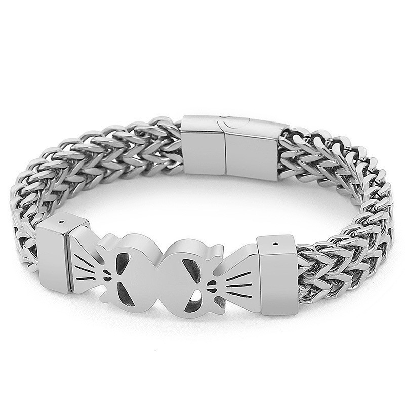 Mode Hip-Hop Stijl Dubbele Schedel Titanium Geweven Armband Voor Heren Mode Hip-Hop Stijl Dubbele Schedel Titanium Geweven Armband Voor Heren