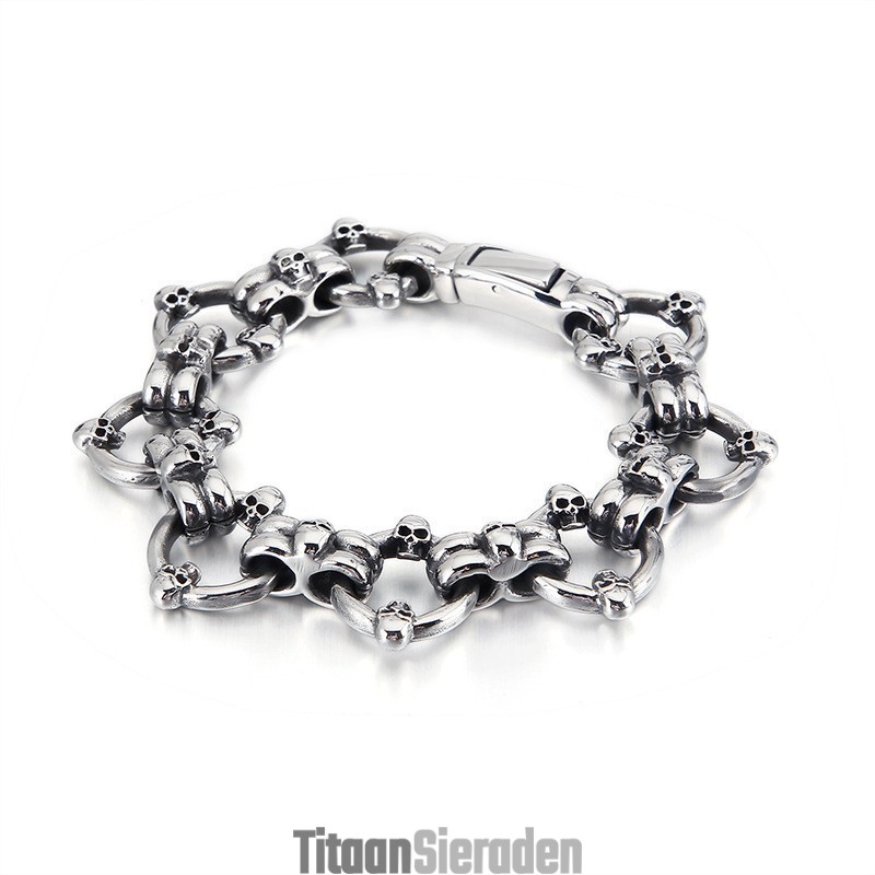Overdreven Chique Cirkelvormige Schedel Titanium Herenarmband Overdreven Chique Cirkelvormige Schedel Titanium Herenarmband
