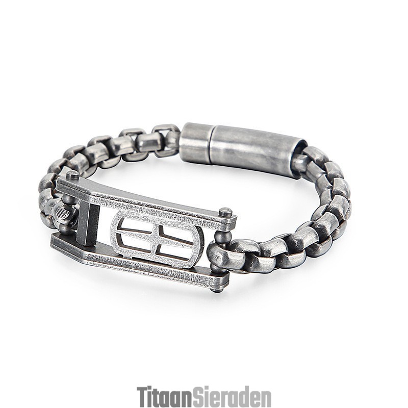 Cross Hollow Square Titanium Herenarmband