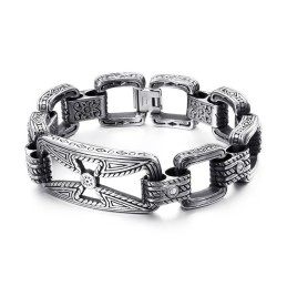 Coole Cross Floral Hollow Titanium Armband Voor Heren