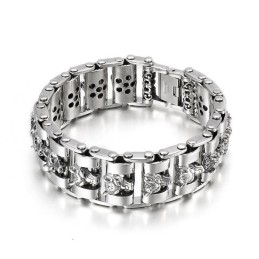 Coole Wolf Head Biker Titanium Armband Voor Heren
