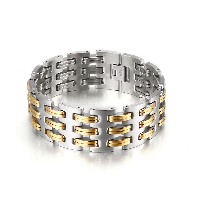Mode Heren Titanium Armband Met Gouden Vergrendeling