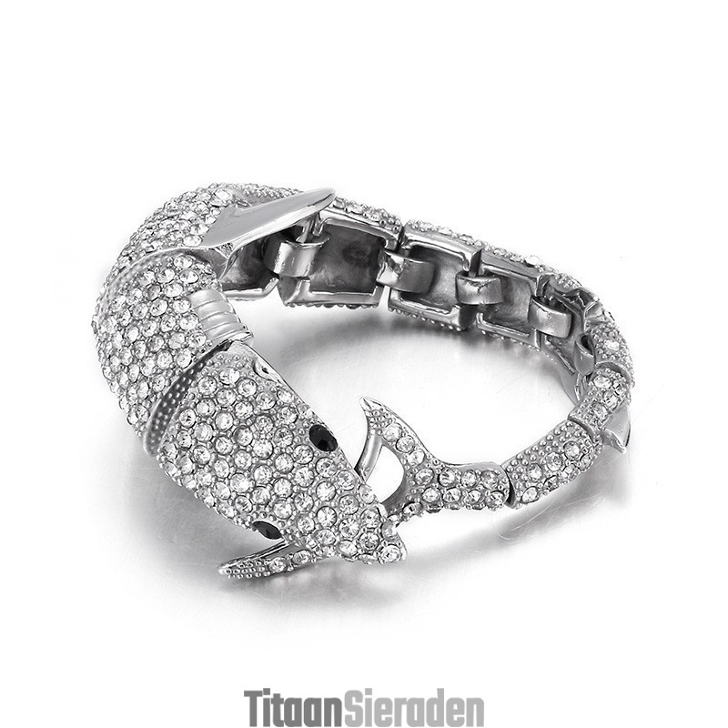 Mode Dolfijn Heren Titanium Armband Met Diamanten