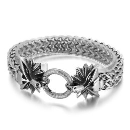 Populaire, Coole, Dubbele Dierenkop Gevlochten Titanium Armband Voor Mannen