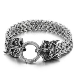 Populaire, Coole, Dubbele Dierenkop Gevlochten Titanium Herenarmband