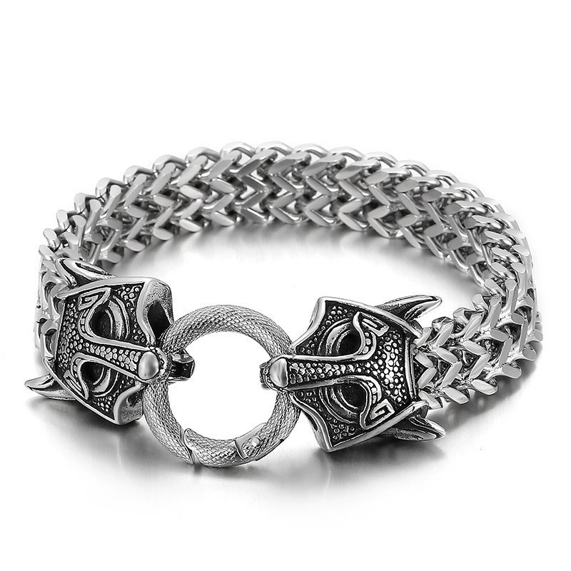 Populaire, Coole, Dubbele Dierenkop Gevlochten Titanium Herenarmband Populaire, Coole, Dubbele Dierenkop Gevlochten Titanium Herenarmband