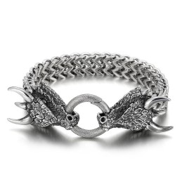 Populaire, Coole, Dubbele Dierenkop Gevlochten Titanium Herenarmband