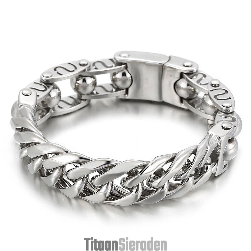 Trendy Ronde Kralen Chique Heren Titanium Armband