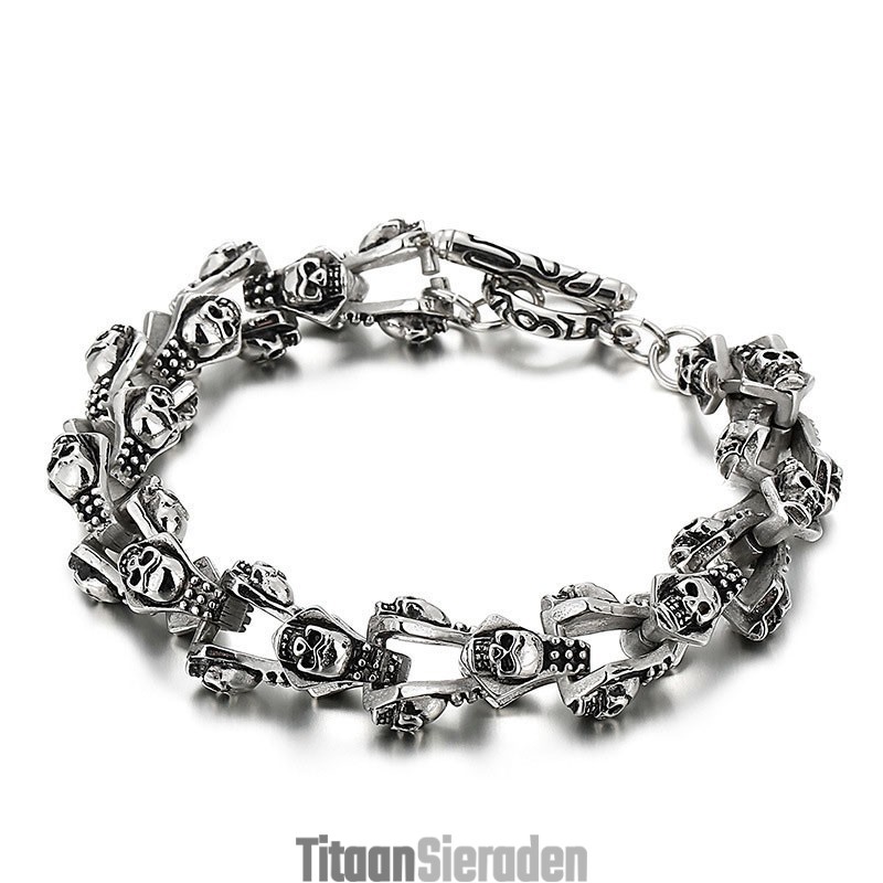 Chique Heren Schedel Spookhoofd Gegoten Titanium Armband Chique Heren Schedel Spookhoofd Gegoten Titanium Armband