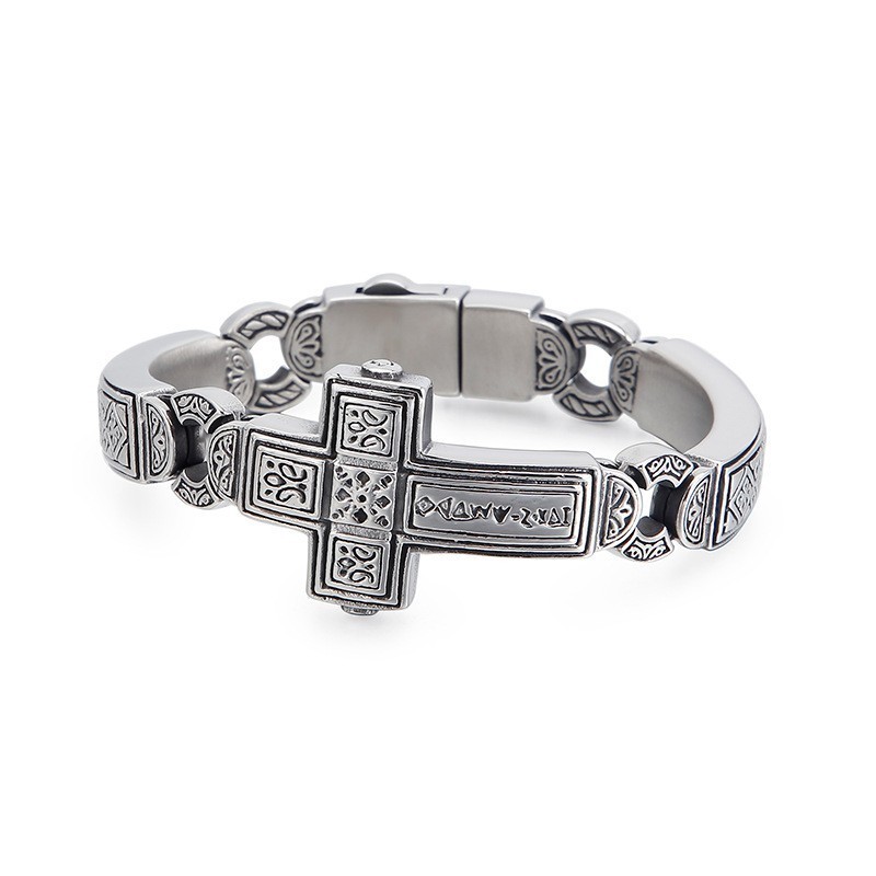 Chique Heren Gebogen Kruis Titanium Armband