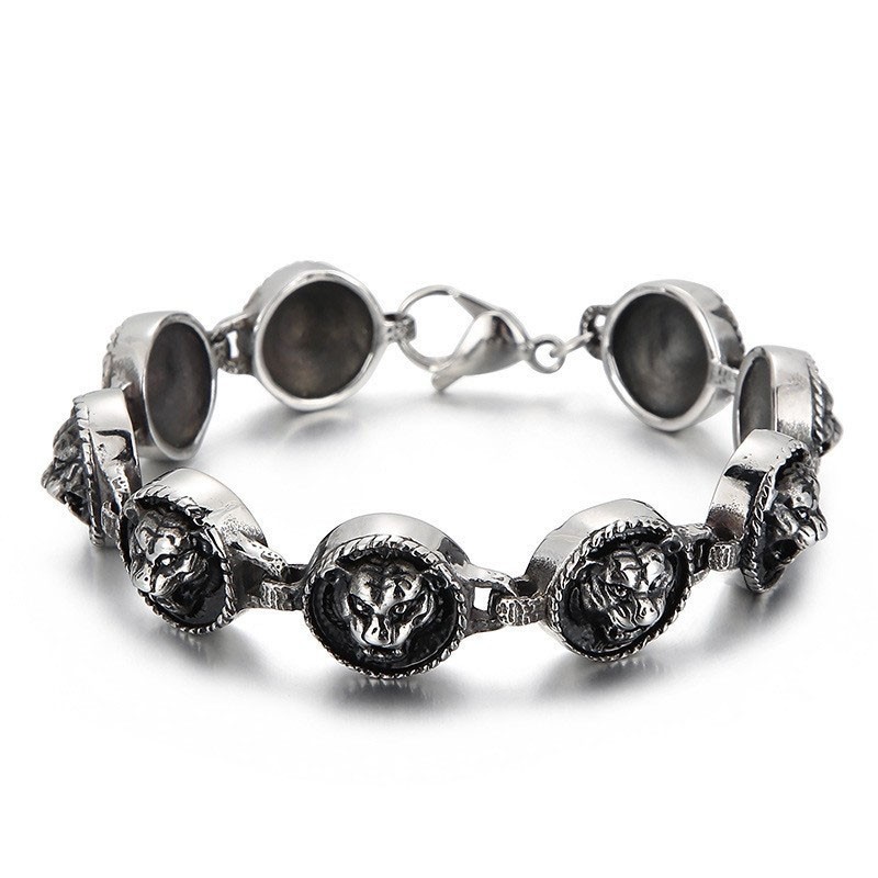 Coole Hiphop-Stijl Ronde Titanium Armband Met Tijgerkop Voor Heren