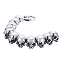 Modieuze Gepolijste Titanium Herenarmband Met Schedel En Gekruiste Beenderen
