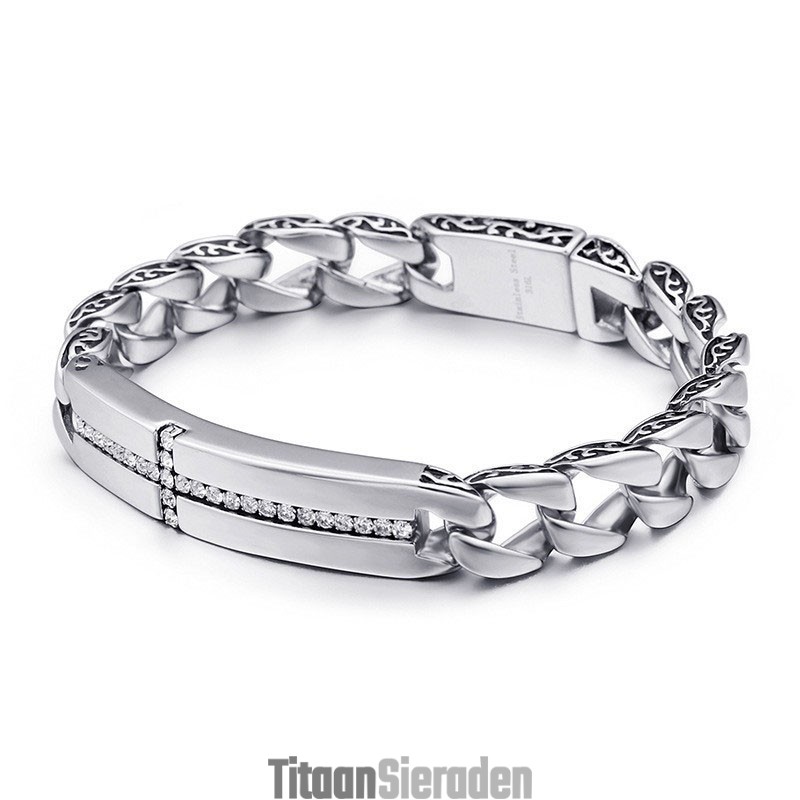 Titanium Kruis Met Diamanten Armband Voor Heren, Titanium Vintage Sieraden