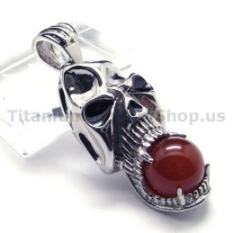 Hanger Met Schedelontwerp Van Puur Titanium En Robijnrode Bal - Gratis Ketting