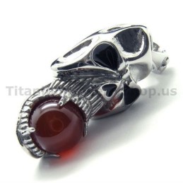 Hanger Met Schedelontwerp Van Puur Titanium En Robijnrode Bal - Gratis Ketting