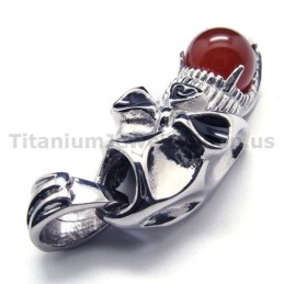 Hanger Met Schedelontwerp Van Puur Titanium En Robijnrode Bal - Gratis Ketting
