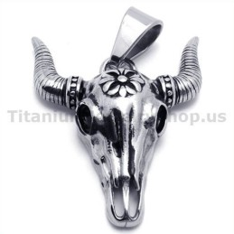 Vintage Native American Titanium Buffalo Skull Hanger - Gratis Ketting