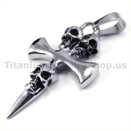 Hanger Met Kruis In Puur Titanium Schedelontwerp - Gratis Ketting