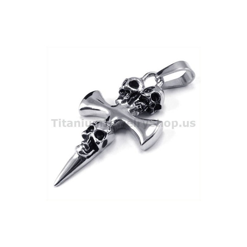 Hanger Met Kruis In Puur Titanium Schedelontwerp - Gratis Ketting Hanger Met Kruis In Puur Titanium Schedelontwerp - Gratis Ketting