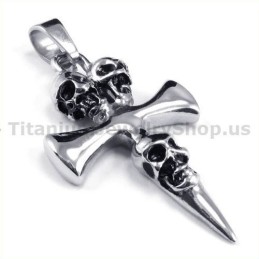 Hanger Met Kruis In Puur Titanium Schedelontwerp - Gratis Ketting