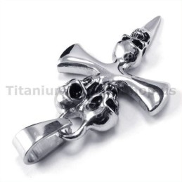Hanger Met Kruis In Puur Titanium Schedelontwerp - Gratis Ketting