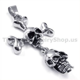 Titanium Hanger Met Twee Schedels - Gratis Ketting