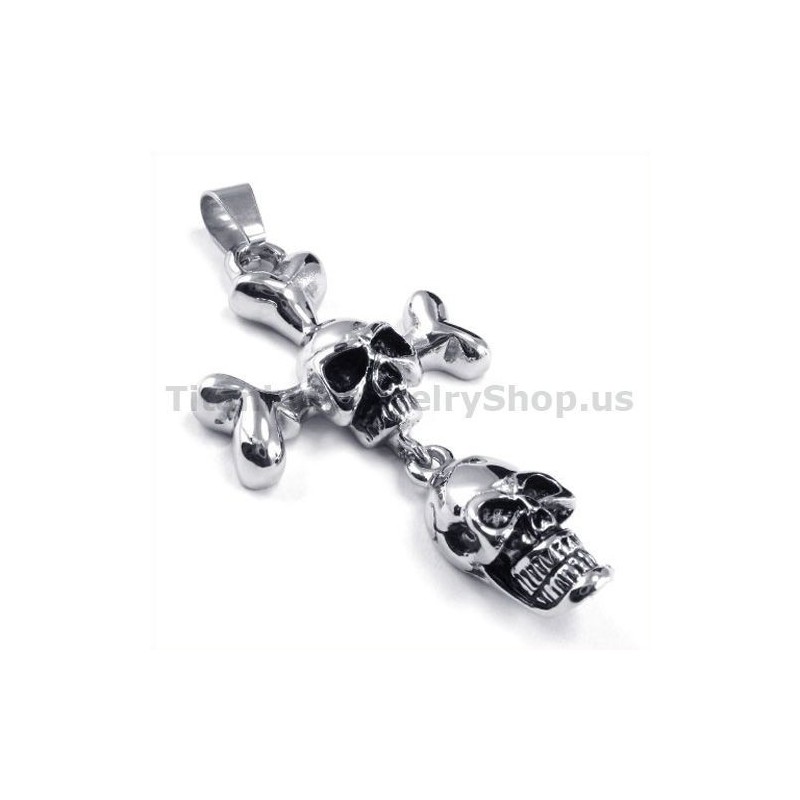 Titanium Hanger Met Twee Schedels - Gratis Ketting