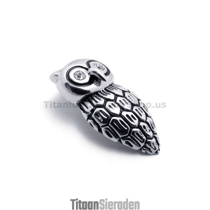 Titanium Uil Hanger Met Diamant - Gratis Ketting