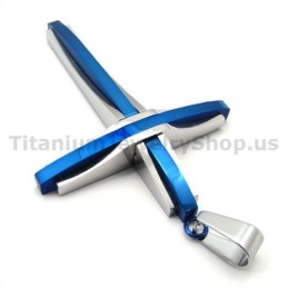 Blauwe Titanium Kruishanger - Gratis Ketting