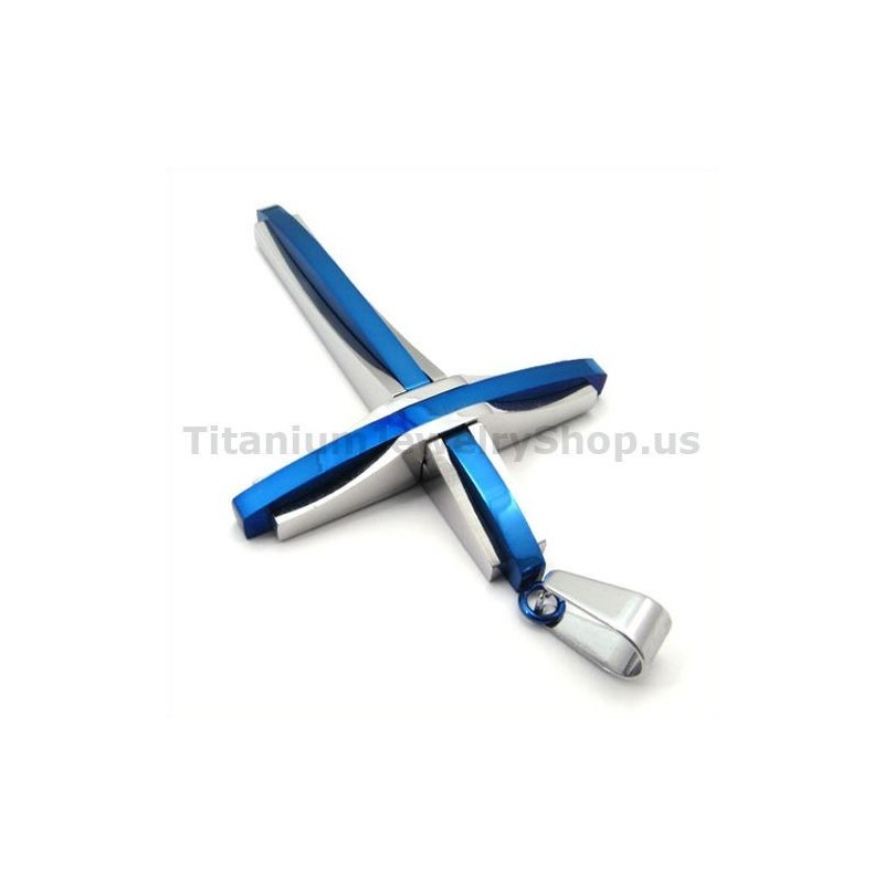 Blauwe Titanium Kruishanger - Gratis Ketting