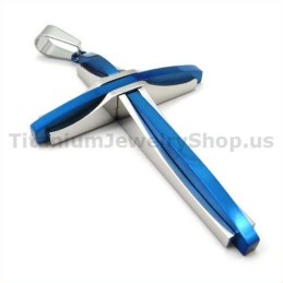 Blauwe Titanium Kruishanger - Gratis Ketting